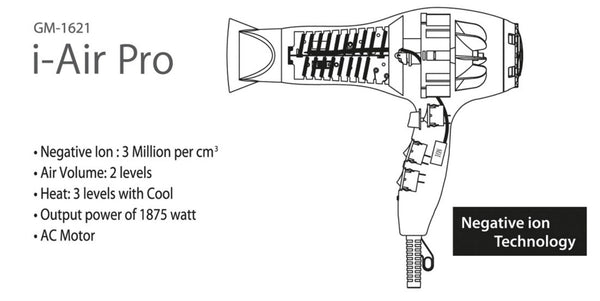 i-Air Professional AC Dryer - Piano Red (GM1621-PR) 1.13 lb, 1875 Watt - Professional Hair Styling Products & Tools | GMJ Beauty Boutique