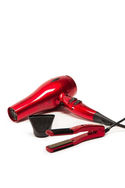 i-Air Elite DC Dryer RED COMBO with Mini Travel Size Flat Iron - Piano Red (GM1601-PR) Ultra Light Pro - 0.9 lb,  1875 Watt - Professional Hair Styling Products & Tools | GMJ Beauty Boutique