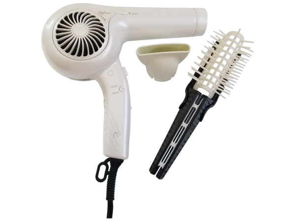 INTERNATIONAL TRAVEL STYLING KIT- PROFESSIONAL DUAL VOLTAGE IONIC HAIR DRYER JAPAN MADE WITH MULTI FUNCTIONAL HAIR STYLING BRUSH - Professional Hair Styling Products & Tools | GMJ Beauty Boutique